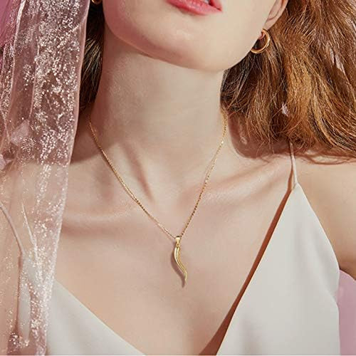 925 Sterling Silver Lucky Italian Horn Pendant Necklace Protection Amulet Jewelry for Women, Silver/Gold Plated/Rose Gold Plated