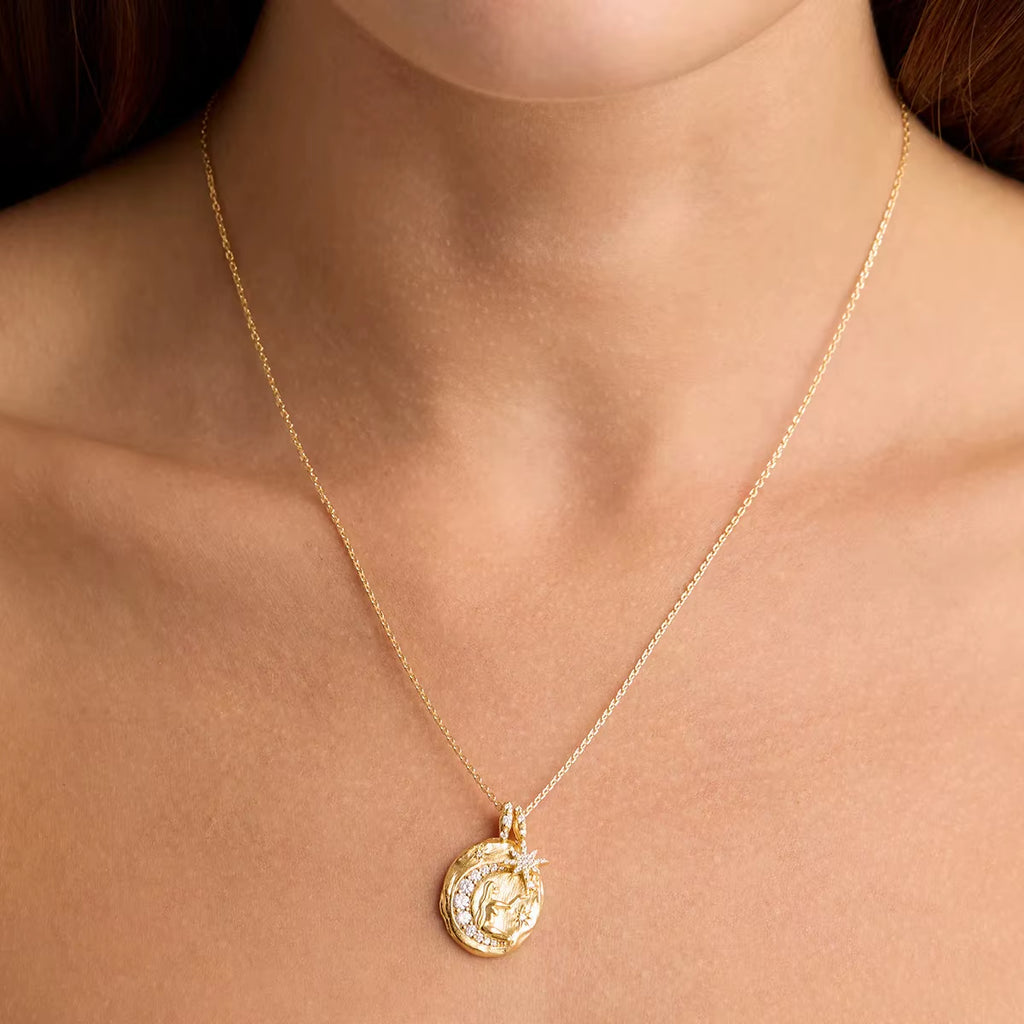 Joolim 18K PVD Gold Plated Waterproof Tarnish Free Moon Star Sun Zirconia Coin Pendant Stainless Steel Necklace Fashion Jewelry