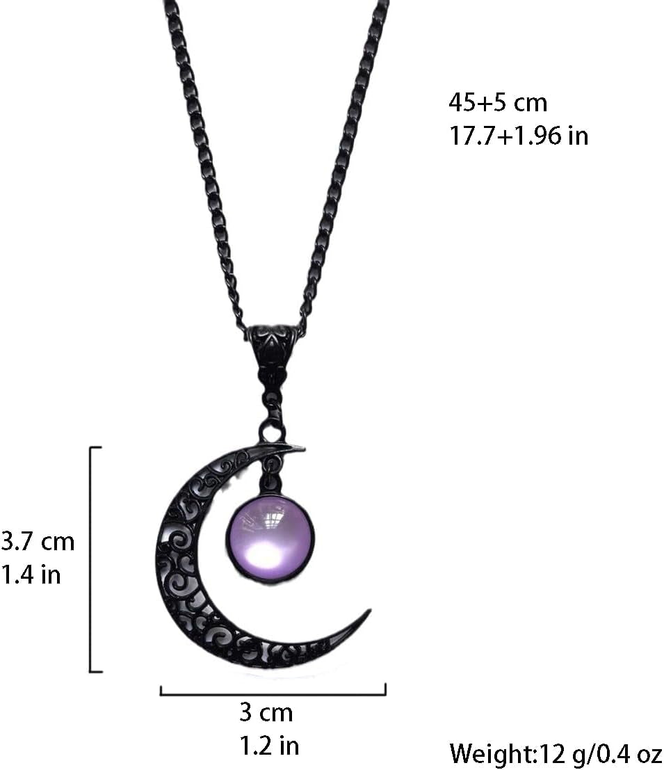 Gothic Crystal Necklace Crescent Moon Jewelry for Women Punk Vintage Black Moon Pendant Necklaces