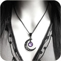 Gothic Crystal Necklace Crescent Moon Jewelry for Women Punk Vintage Black Moon Pendant Necklaces