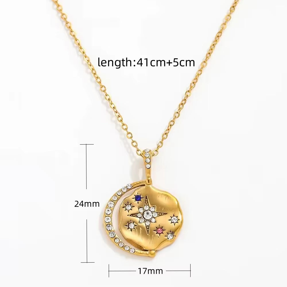 Joolim 18K PVD Gold Plated Waterproof Tarnish Free Moon Star Sun Zirconia Coin Pendant Stainless Steel Necklace Fashion Jewelry