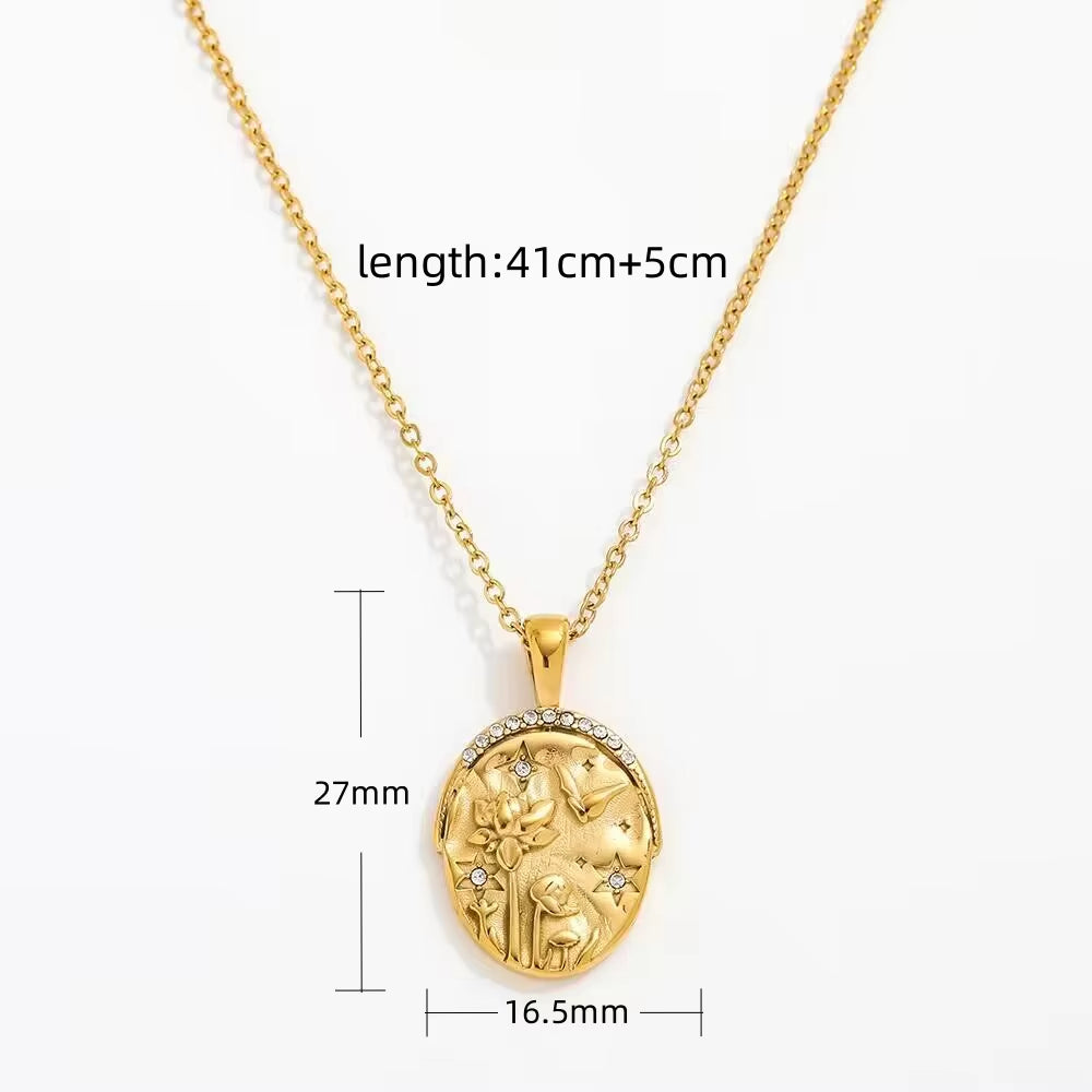 Joolim 18K PVD Gold Plated Waterproof Tarnish Free Moon Star Sun Zirconia Coin Pendant Stainless Steel Necklace Fashion Jewelry