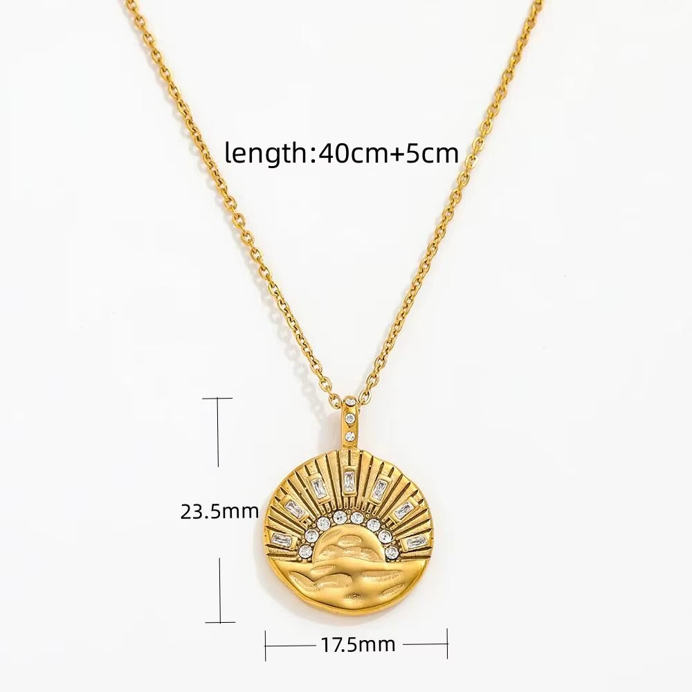 Joolim 18K PVD Gold Plated Waterproof Tarnish Free Moon Star Sun Zirconia Coin Pendant Stainless Steel Necklace Fashion Jewelry