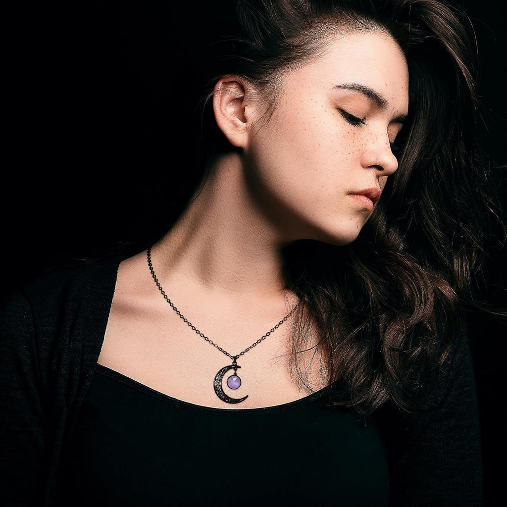 Gothic Crystal Necklace Crescent Moon Jewelry for Women Punk Vintage Black Moon Pendant Necklaces