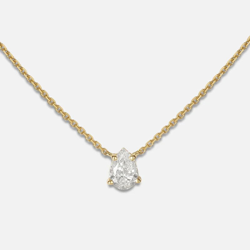 INS Minimalist Small Waterdrop Oval Pendant Necklace Stainless Steel 18K Gold Color Cubic Zirconia Collar Necklace Fashion Gift