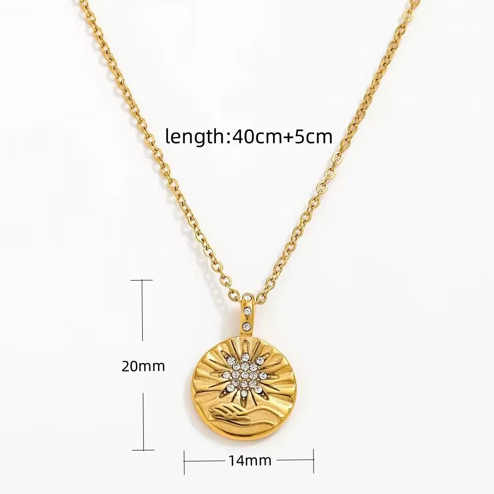 Joolim 18K PVD Gold Plated Waterproof Tarnish Free Moon Star Sun Zirconia Coin Pendant Stainless Steel Necklace Fashion Jewelry