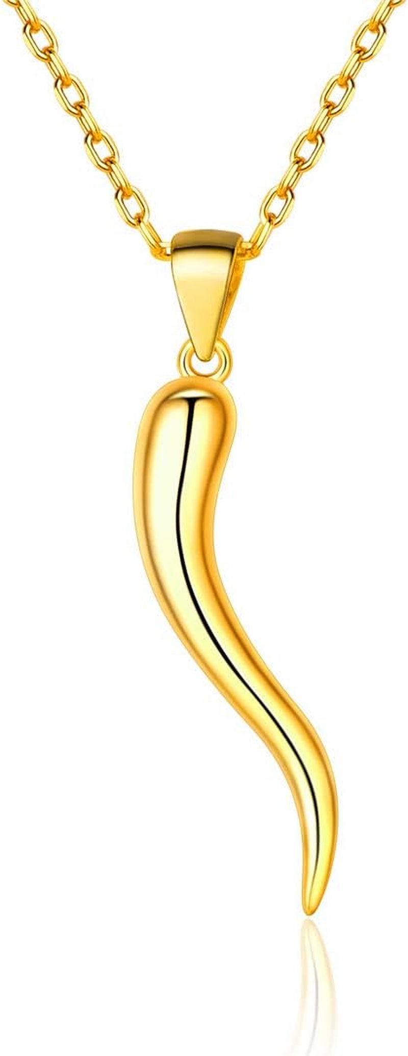 925 Sterling Silver Lucky Italian Horn Pendant Necklace Protection Amulet Jewelry for Women, Silver/Gold Plated/Rose Gold Plated